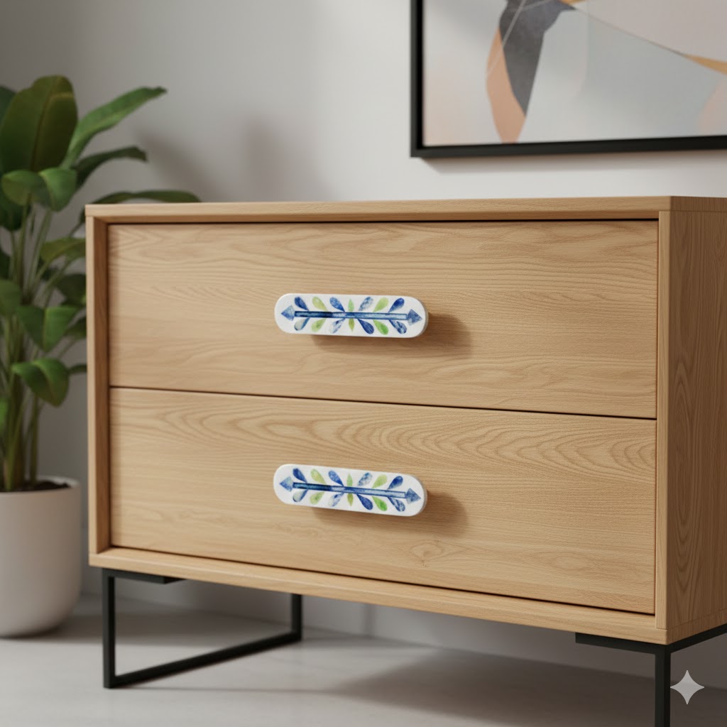 unnamed Wooden Green & Blue Bone Inlay Handle - Image 1