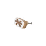 Wooden Drawer Knob with Floral Cut-Out Design, White and Natural Wood Finish, for Cabinets, Drawers and Wardrobes
