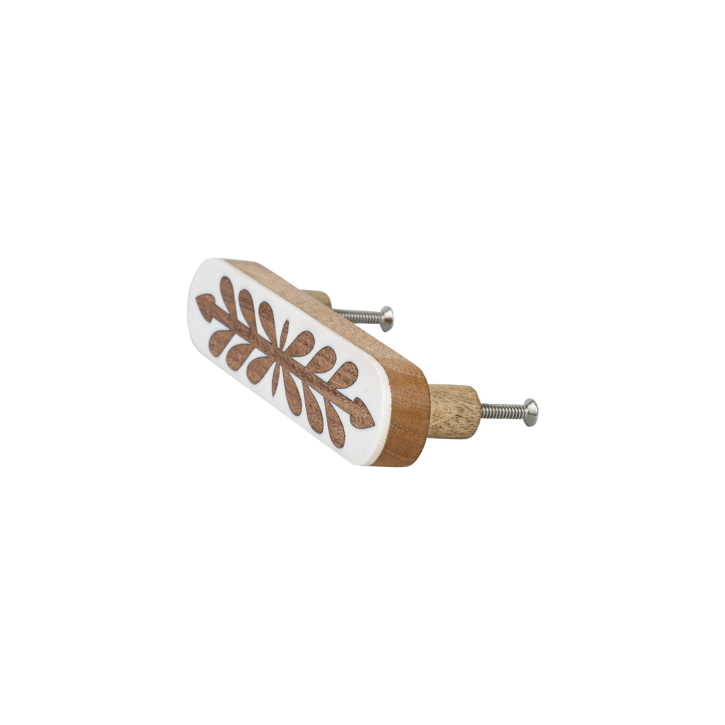 1 Wooden Cabinet Handle, White, Floral Cut-Out Pattern,for Drawers, Wardrobes and Doors - Image 1