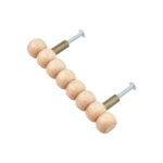 Wooden Beaded Door Knob Pull Handle, Natural Wood Finish, Rustic Style, with Brass Metal Posts